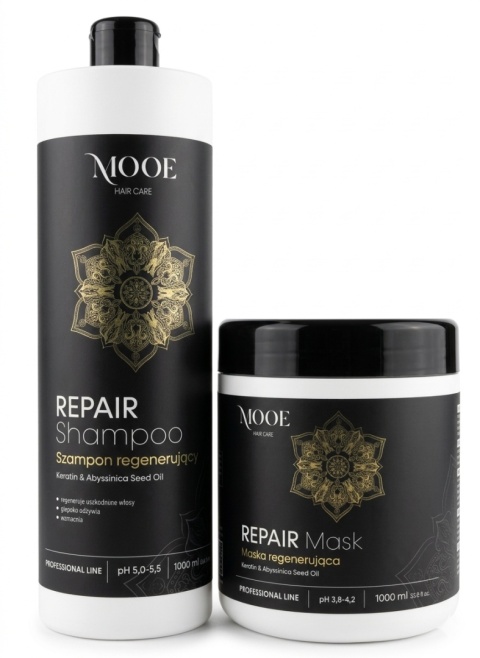 MOOE REPAIR ZESTAW REGENERUJĄCY Z KERATYNĄ - SZAMPON 1000ML + MASKA 1000ML