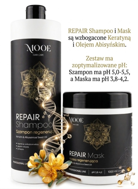 MOOE REPAIR ZESTAW REGENERUJĄCY Z KERATYNĄ - SZAMPON 1000ML + MASKA 1000ML