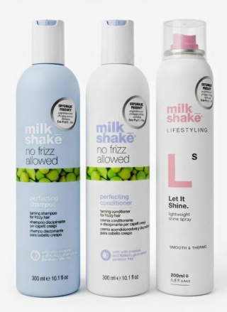 MILK SHAKE ZESTAW DO WŁOSÓW PUSZĄCE SIĘ - SZAMPON, ODŻYWKA 300ML + NABŁYSZCZAJĄCY SPRAY Z FILTREM UV 200ML
