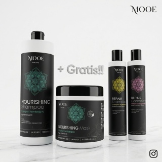 MOOE ZESTAW NAWILŻAJĄCY z ARGANEM - SZAMPON 1000ML + MASKA 1000ML + Gratis szampon i odżywka 250 ml